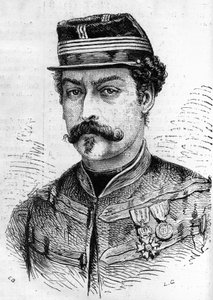 Válka 1870: portrét Leona Franchettiho (1834-1870), francouzského vojáka, velitele skautů na Seině. Rytina v „“ Le Monde Illustré““ č. 714 ze 17. prosince 1870. od French School