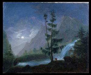 Vodopád poblíž Pont dEspagne za měsíčního svitu, kolem roku 1833