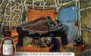 Způsoby spánku: Afghánská kamenná vrstva. Chromolitografie Liebigova balení. od French School