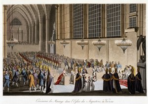 Svatební obřad (Napoleon a Marie Luisa Habsburská) v kostele Augustinů ve Vídni, 2. dubna. od French School