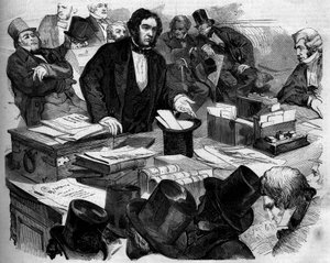 William Ewart Gladstone (1809-1898), anglický politik, kancléř kancléře, představující rozpočet a obchod v Dolní sněmovně. Londýn, Anglie od French School