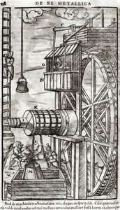 Naviják na získávání vody z dolu, ilustrace z De Re Metallica od Georga Bauera (1494-1566) známého jako Agricola, 1561 od French School