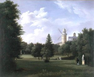 Větrný mlýn ve Folie-Beaujon v Paříži, kolem roku 1830 (olej na plátně) od French School