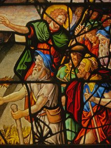 Window Charnier-10 zobrazující Mannu z nebe; Kristus a hostie od French School