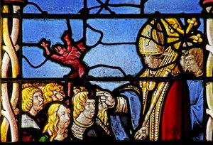 Okno zobrazující Saint Cler: vymítá démona z Hasterie od French School
