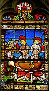 Okno zobrazující Saint Crepin a Saint Crepinien: mučednictví (vitráže) od French School