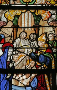Okno zobrazující svatou Marii Magdalenu: hraběte z Provence a jeho manželku při křtu od French School