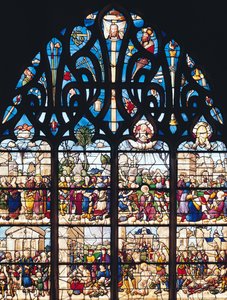 Okno zobrazující výjevy ze života sv. Štěpána a sv. Vavřince z Chapelle Bonne-Mort od French School