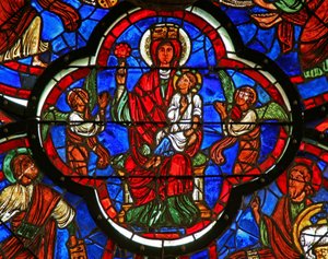 Okno zobrazující Pannu držící Krista na koleně a růži v pravé ruce (detail z 347113) od French School