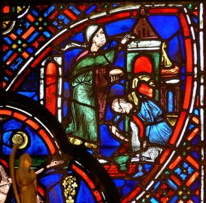 Okno w0 zobrazující znamení Pesach Tau od French School