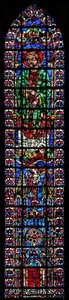 Okno w102 zobrazující svatého Ondřeje a kostel Soissons od French School