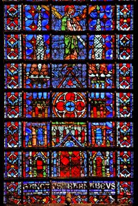 Okno w107 zobrazující církevní katedrálu v Therouanne od French School