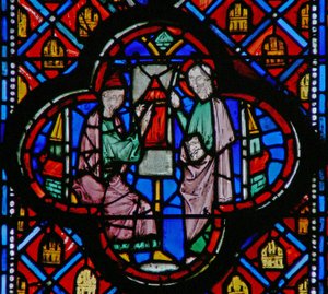 Window w10 Ezekiel nakreslí plán Jeruzaléma na tabletu Ez IV 1 od French School