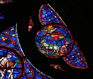 Okno w115 zobrazující Stvoření ptáků a zvířat od French School