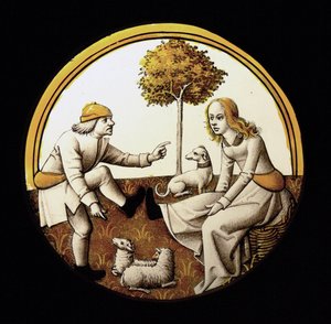 Okno w70 zobrazující Předmět nejistý (Jeu de Quintaine?) od French School