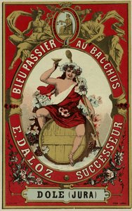 Etiketa na víno zobrazující Baccha od French School