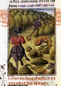 Wolf Hunt - v "" Lovecké knize Gastona Phoebuse, hraběte z Foix, lorda z Béarnu"" od French School