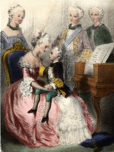 Wolfgang Amadeus Mozart (1756-1791) v náruči rakouské císařovny Marie-Tereze (Marie Therese) - v „“Ilustrované děti – historické příběhy““ od Madame Eugenie Foa od French School