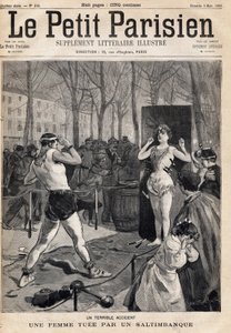 Žena zabitá náhodou během show saltibank na ulici, Place des Quinconces v Bordeaux. Jeden z novin „Le petit Parisien““ dne 5.3.1893 (rytina) od French School