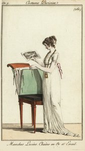 Žena při pohledu na portfolio rytin od French School