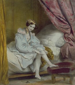 Žena si obléká punčochy, kolem roku 1830