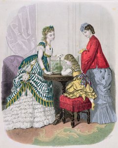 Ženy a dítě při pohledu na akvárium, z La Mode Illustrée, c.1870 od French School