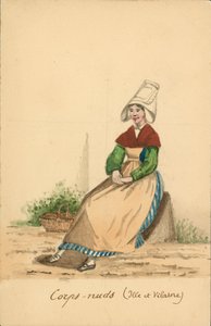 Dámský kroj z Corps-Nuds, Ille-et-Vilaine (barevná litografie) od French School