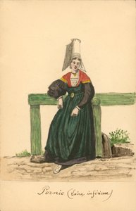 Dámský kroj z Pornicu, Loire-Inferieure (barevná litografie) od French School