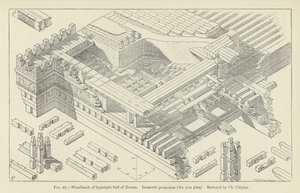Dřevo hypostylového sálu Xerxes, Izometrická projekce (č. 2 v plánu), restauroval Ch Chipiez od French School