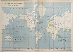 Světová mapa frankofonních zemí, začátek 20. století