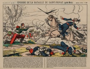 Zraněný francouzský dragoun střílející na pruského kopiníka v bitvě u Saint-Privat, francouzsko-pruská válka od French School