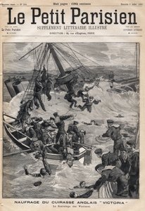 Vrak anglického obrněnce "Victoria"" po kolizi na pobřeží Sýrie a záchrana obětí. Jeden z novin "Le petit Parisien"" ze 7.9.1893 (rytina) od French School