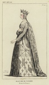 XIV století, Blanche Navarrská, královna Francie (barevná rytina) od French School