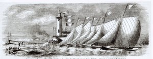 Jachty obeplouvající maják Joliette během regaty v Marseille v roce 1864 z Le Monde Illustre, 17. září 1864 od French School