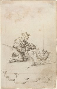 Uvazuješ delfína za ocas [fol. 17 recto], asi 1512-1515 (pero a černý inkoust na křídovém papíře) od French School