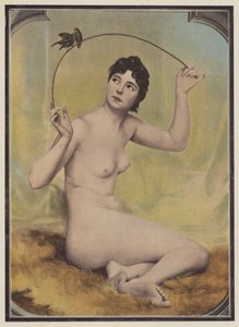 Mladá nahá žena s ptáky (barva litho) od French School