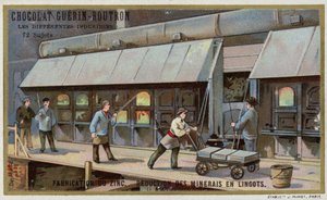 Výroba zinku. Redukce rudy na ingoty (chromolitho) od French School