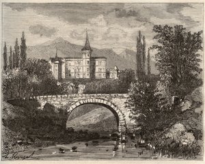 zámek de la rochelambert V údolí terminálu Haute-Loire (43) - rytina „La France illustrée: geografie, historie, statistická správa“ od V.-A. Sladově hnědá. 1884 od French School