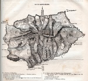 mapa ostrova Svatá Helena, rytina od French School