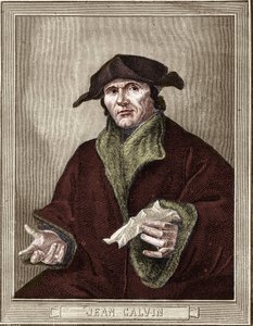 portrét Jeana Calvina (1509-1564), francouzského náboženského reformátora a spisovatele. od French School