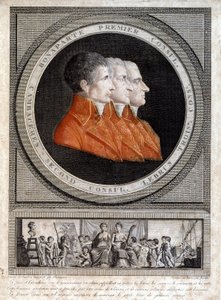 portrét tří konzulů, Napoleona Bonaparte (1769-1821), Jean Jacques Regis (Jean-Jacques-Regis) de Cambaceres (1753-1824) a Charles Francois Lebrun (1739-1824)“ od French School