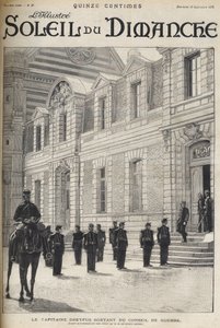 Dreyfusova aféra - Kapitán Alfred Dreyfus odchází z válečné rady - Dreyfusův případ - Proces de Rennes - Alfred Dreyfus opouští válečnou radu (1899) - „Le soleil du diamanche““ z roku 1899 od French School