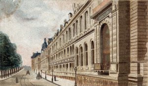 pohled na Palais du Louvre v Paříži. od French School