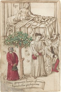 Opice ve fialové s nemocným mužem, dobrým mužem a lakomcem [fol. 36 zpět]