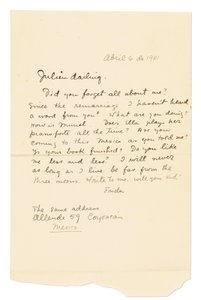 Autografní dopis podepsaný ("Frida") Julienovi [Levymu], Coyoacán, 6. dubna 1941 (pero a tuš na papíře) od Frida Kahlo