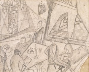 Frida a její současníci, asi 1925 (tužka na papíře) od Frida Kahlo