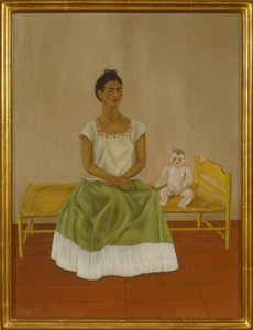 Autoportrét s postelí od Frida Kahlo