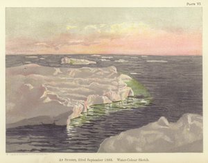 Při západu slunce, 22. září 1893, akvarelová skica (barevné lito) od Fridtjof Nansen