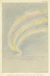 Streamers of aurora borealis, 28. listopadu 1893, pastelová skica (barva litho)