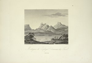 Mountains of Columnar Porphyry, Jacal, kreslil Marchais, ryl Bouquet, ilustrace z „Pohledy na Kordillery a pomníky domorodých národů Ameriky“ od Alexandra von Humboldta a Aime Bonpland